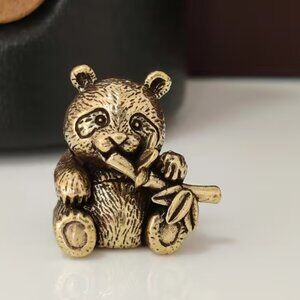 Chinese Panda Brass Figurine eating Bamboo - NEW - 0.95 in L x 0.95 in W